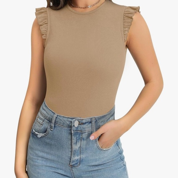 MANGOPOP Tan Sleeveless Ruffled Bodysuit - Picture 2 of 3